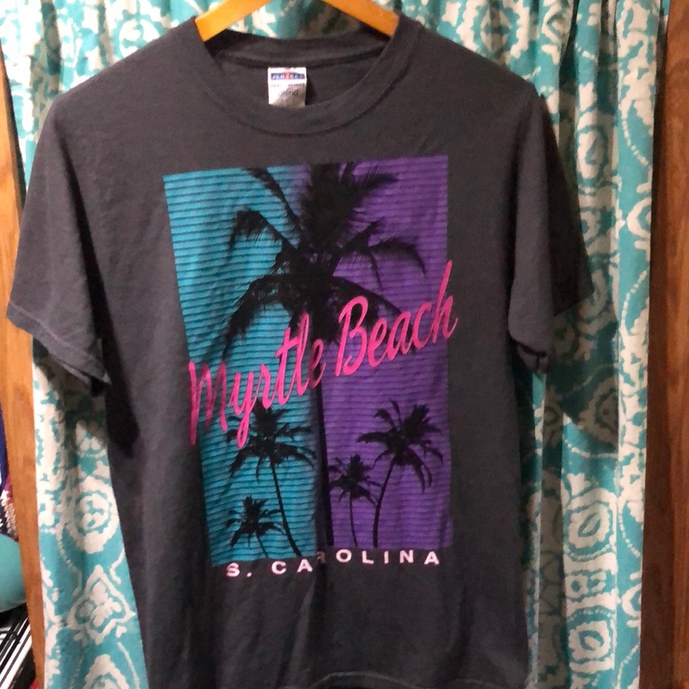 Jerzees Gray Tee with‎ Purple and Blue Graphic